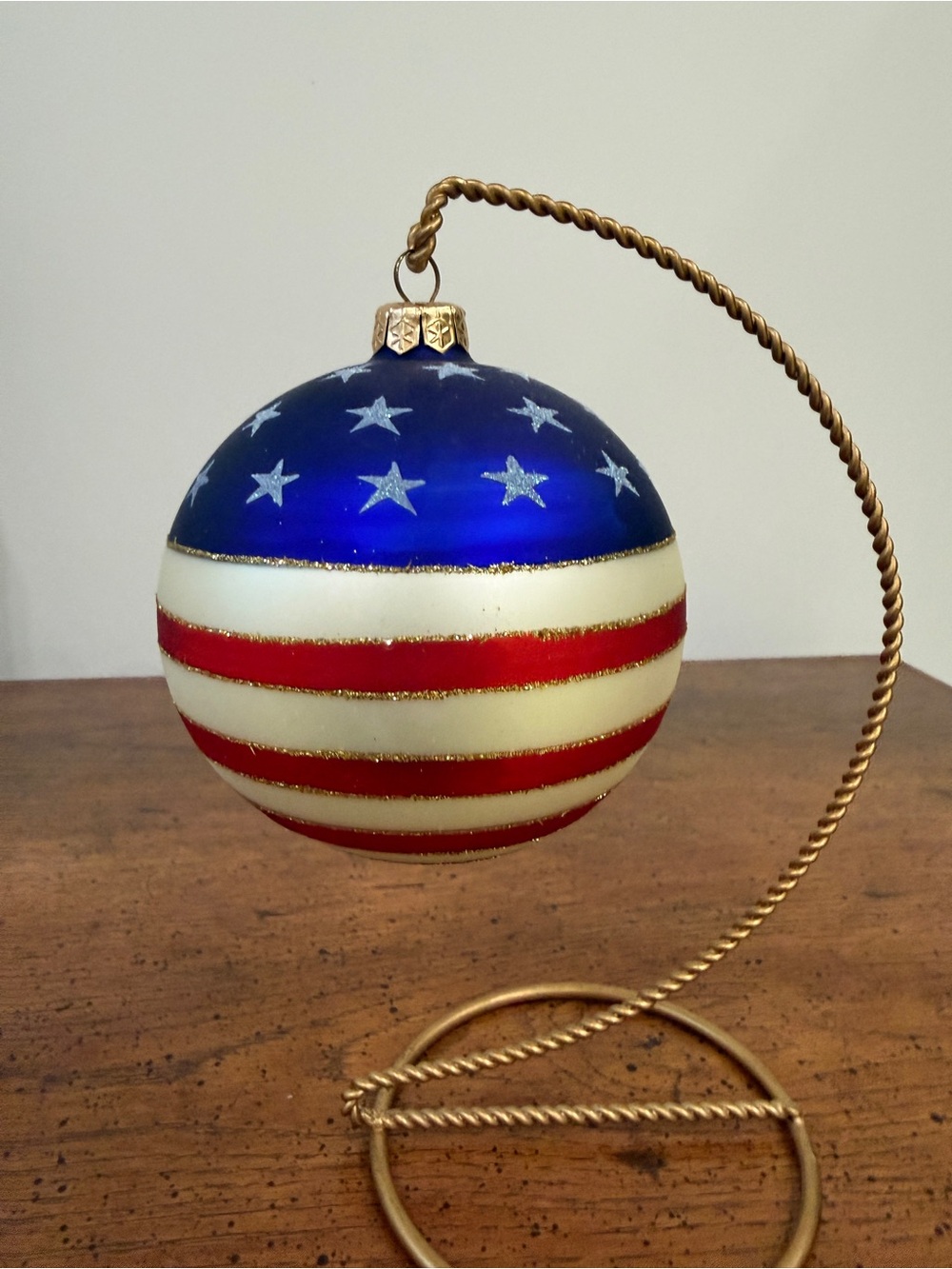 Patriotic Blue, Red & White Glass Ornament - Holiday Home Decor